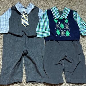 Two Boys' Gray and Blue Dress Outfits, size 6/9 months